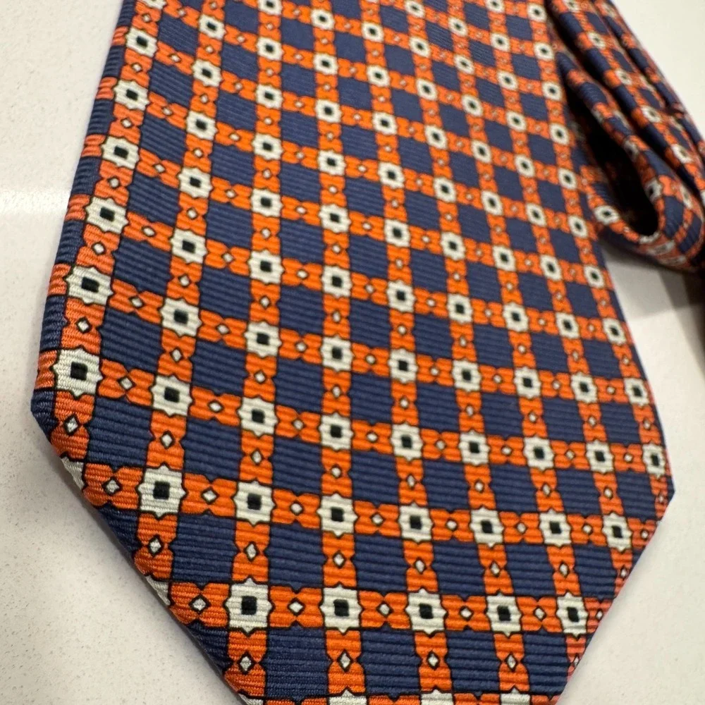 Vintage‎ Polo Ralph Lauren Tie Blue Geometric 100% Silk Hand Made Old Money Y2K